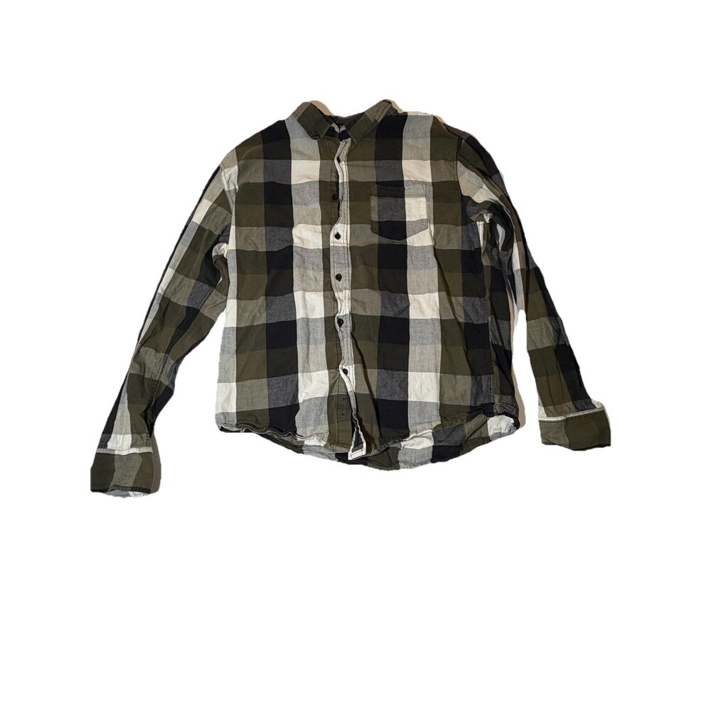 Carbon Classic Fit Men’s XL Plaid Button Up Shirt Green Black Cotton Flannel